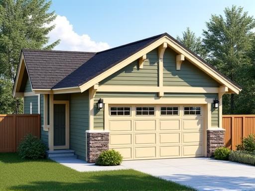 A stylish single-car garage with craftsman-style details.