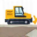 Excavator and concrete foundation icon.